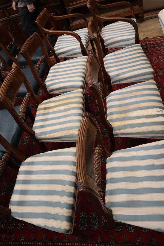 A set of eight Regency brass inlaid mahogany dining chairs (two with arms)